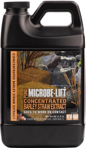 Front view of MICROBE-LIFT Concentrated Barley Straw Extract 64 oz bottle, displaying the product name, volume, and key benefits on the label. Front view of MICROBE-LIFT Concentrated Barley Straw Extract 64 oz bottle, displaying the product name, volume, and key benefits on the label.