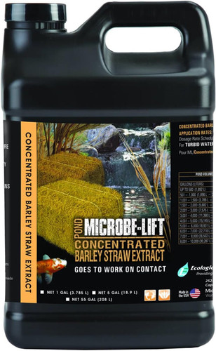 Front view of MICROBE-LIFT Concentrated Barley Straw Extract 5-gallon container, showcasing the product name, volume, and key benefits on the label. Front view of MICROBE-LIFT Concentrated Barley Straw Extract 5-gallon container, showcasing the product name, volume, and key benefits on the label.
