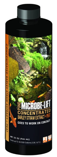 Front view of MICROBE-LIFT Barley Straw Extract & Peat 32 oz bottle, displaying the product name, volume, and key benefits on the label. Front view of MICROBE-LIFT Barley Straw Extract & Peat 32 oz bottle, displaying the product name, volume, and key benefits on the label.