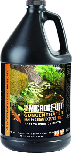 Front view of MICROBE-LIFT Barley Straw Extract & Peat 1 gallon bottle, displaying the product name, volume, and key benefits on the label. Front view of MICROBE-LIFT Barley Straw Extract & Peat 1 gallon bottle, displaying the product name, volume, and key benefits on the label.