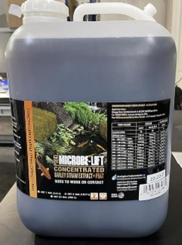 Front view of MICROBE-LIFT Barley Straw Extract & Peat 5-gallon container, showcasing the product name, volume, and key benefits on the label. Front view of MICROBE-LIFT Barley Straw Extract & Peat 5-gallon container, showcasing the product name, volume, and key benefits on the label.