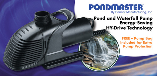 Pondmaster HY-Drive pump packaging front with product details. Pondmaster HY-Drive pump packaging front with product details.