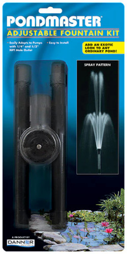 Close-up of the Pondmaster Fountainhead Kit, showcasing the pump, fountain head, and accessories. Close-up of the Pondmaster Fountainhead Kit, showcasing the pump, fountain head, and accessories.