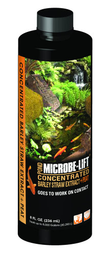Front view of MICROBE-LIFT Barley Straw Extract & Peat 8 oz bottle, displaying the product name, volume, and key benefits on the label. Front view of MICROBE-LIFT Barley Straw Extract & Peat 8 oz bottle, displaying the product name, volume, and key benefits on the label.