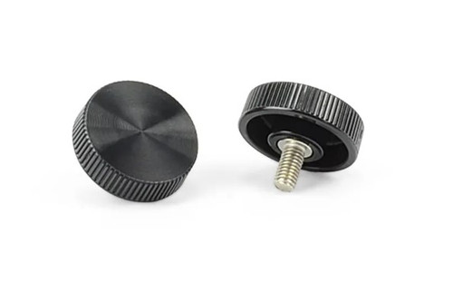 Close-up view of the threads on the Signature Series 6.0 / 8.0 Pond Skimmer Thumb Screw Set, highlighting the durable material and precise threading for secure attachment. Close-up view of the threads on the Signature Series 6.0 / 8.0 Pond Skimmer Thumb Screw Set, highlighting the durable material and precise threading for secure attachment.