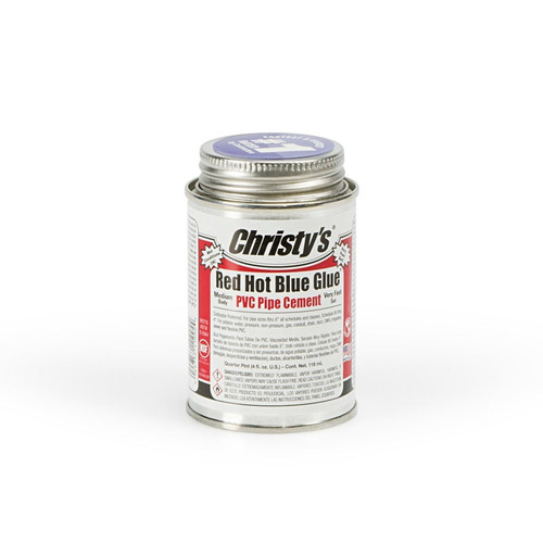 Front view of a tube of Christy’s Red Hot Blue Glue, showing the bold red and blue labeled tube with the product name and cap securely closed. Front view of a tube of Christy’s Red Hot Blue Glue, showing the bold red and blue labeled tube with the product name and cap securely closed.