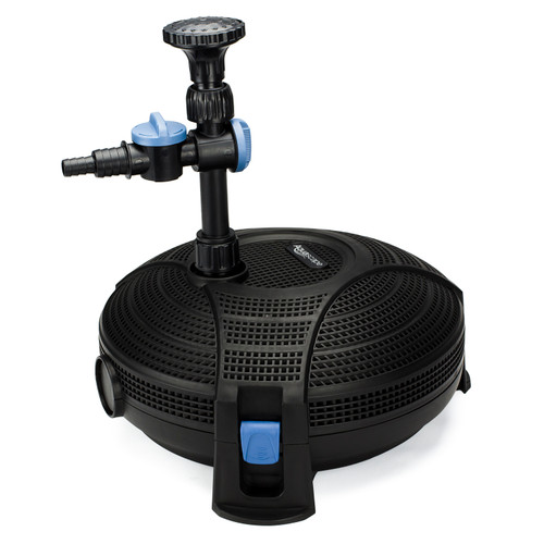 Angled view of the AquaJet Pond Pump, illustrating its efficient motor and the positioning of the intake and outlet ports for smooth water movement in pond systems. Angled view of the AquaJet Pond Pump, illustrating its efficient motor and the positioning of the intake and outlet ports for smooth water movement in pond systems.