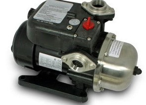 Angled view of the Booster Pump, illustrating its robust construction, ergonomic handle, and easy-to-access connections for quick and secure setup Angled view of the Booster Pump, illustrating its robust construction, ergonomic handle, and easy-to-access connections for quick and secure setup