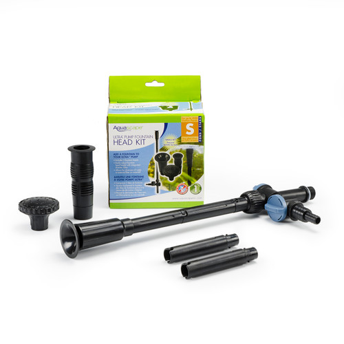 Ultra Pump Fountain Head Kit in its original packaging, showing product details, fountain head attachments, and specifications, highlighting its versatility for creating various fountain displays. Ultra Pump Fountain Head Kit in its original packaging, showing product details, fountain head attachments, and specifications, highlighting its versatility for creating various fountain displays.