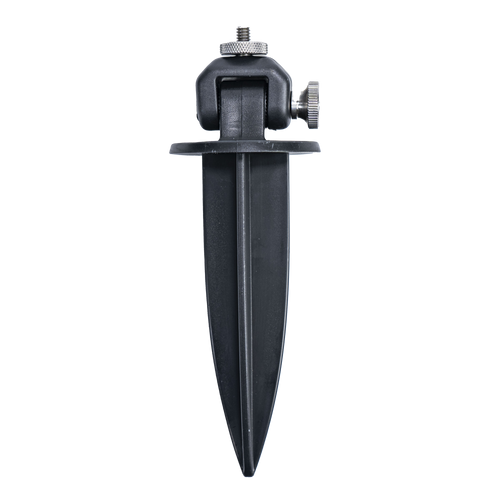 Front view of the light stake, displaying the pointed end for ground insertion and the top bracket compatible with the universal mount adapter. Front view of the light stake, displaying the pointed end for ground insertion and the top bracket compatible with the universal mount adapter.
