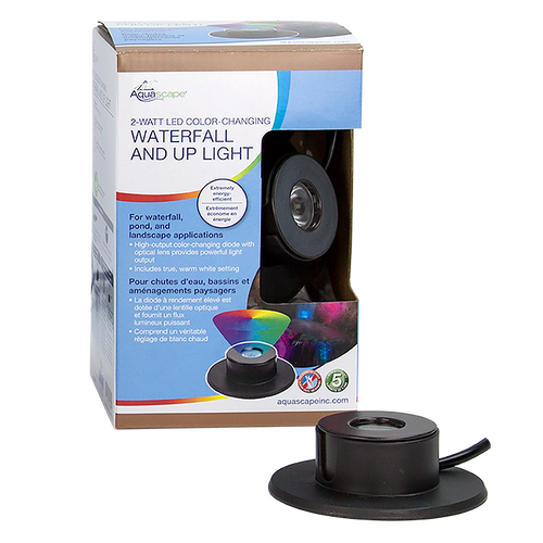 Color-Changing Waterfall Light – 2-Watt in original packaging, showing the product label, wattage, and features for vibrant multi-color waterfall illumination. Color-Changing Waterfall Light – 2-Watt in original packaging, showing the product label, wattage, and features for vibrant multi-color waterfall illumination.