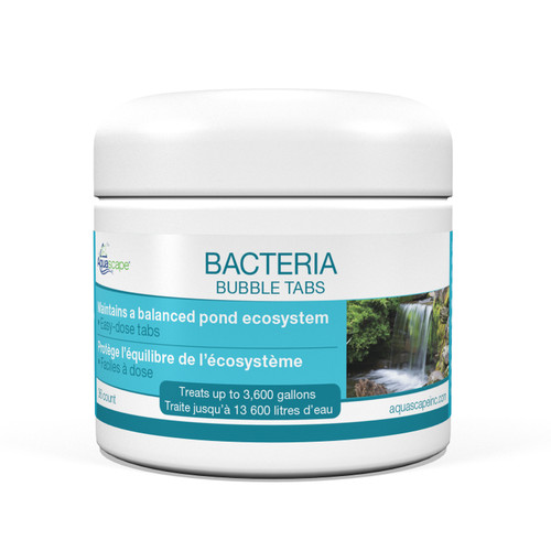 Bacteria Bubble Tabs – 36-count container, clearly labeled for use in ponds and water features, providing easy-to-use, pre-measured tablets that release beneficial bacteria to maintain water quality. Bacteria Bubble Tabs – 36-count container, clearly labeled for use in ponds and water features, providing easy-to-use, pre-measured tablets that release beneficial bacteria to maintain water quality.