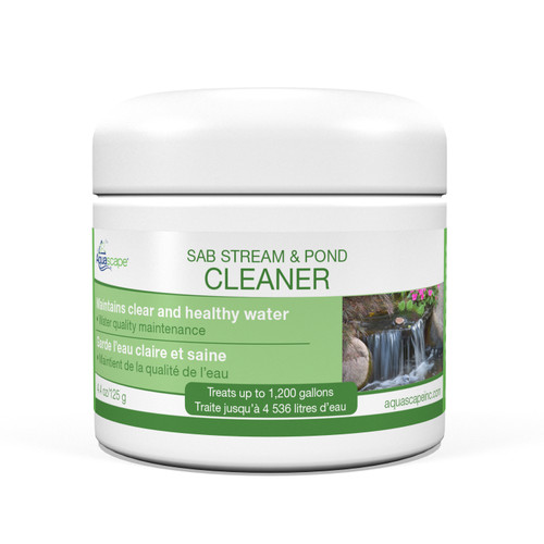 SAB Stream & Pond Cleaner – 4.4 oz (125 g) jar, compact container labeled for small pond or stream use, formulated to reduce debris and support clean, clear water. SAB Stream & Pond Cleaner – 4.4 oz (125 g) jar, compact container labeled for small pond or stream use, formulated to reduce debris and support clean, clear water.