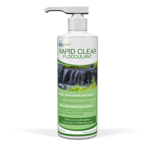 Front view of Rapid Clear Flocculant bottle – 8 oz (236 ml) with product label and logo clearly visible. Front view of Rapid Clear Flocculant bottle – 8 oz (236 ml) with product label and logo clearly visible.