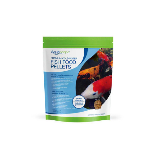 Front view of Premium Cold Water Fish Food – Small Pellets 1.1 lb (500 g) package, showcasing the product label, branding, and small pellet size. Front view of Premium Cold Water Fish Food – Small Pellets 1.1 lb (500 g) package, showcasing the product label, branding, and small pellet size.
