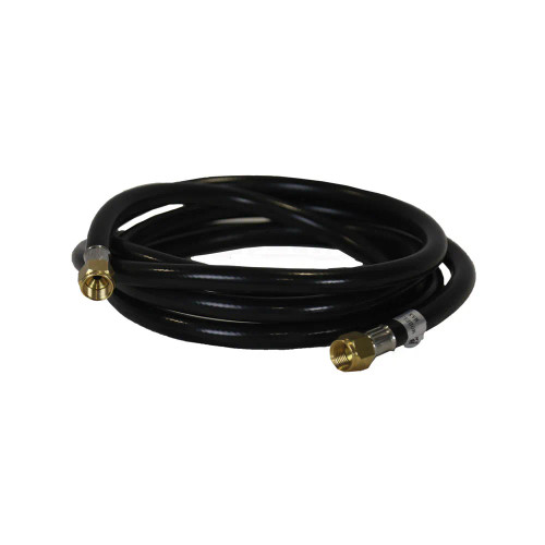 Top view of a 6-foot replacement basalt torch rubber gas hose coiled neatly in a circle. Top view of a 6-foot replacement basalt torch rubber gas hose coiled neatly in a circle.