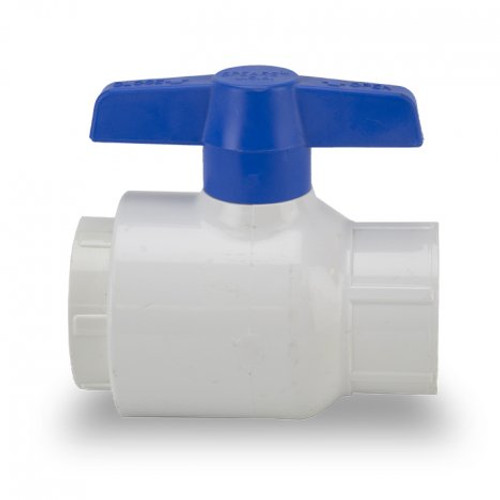 1" slip PVC ball valve for pond or irrigation systems. Easy glue-in design with quarter-turn handle for flow control. 1" slip PVC ball valve for pond or irrigation systems. Easy glue-in design with quarter-turn handle for flow control.