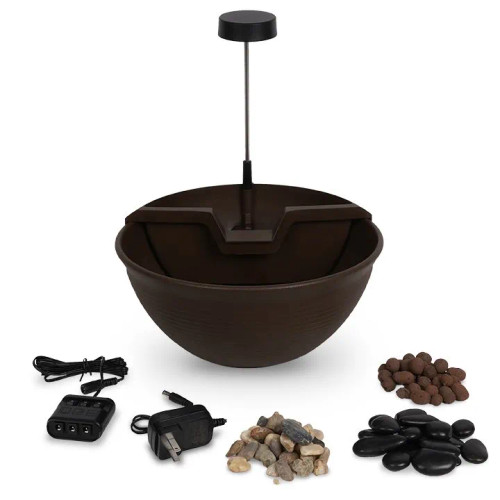 Front view of AquaGarden Tabletop Fountain Kit Mocha, showcasing the complete kit with a mocha-colored fountain base, pump, and decorative stones. Designed for creating a soothing water feature on desks, tables, or small garden setups. Front view of AquaGarden Tabletop Fountain Kit Mocha, showcasing the complete kit with a mocha-colored fountain base, pump, and decorative stones. Designed for creating a soothing water feature on desks, tables, or small garden setups.