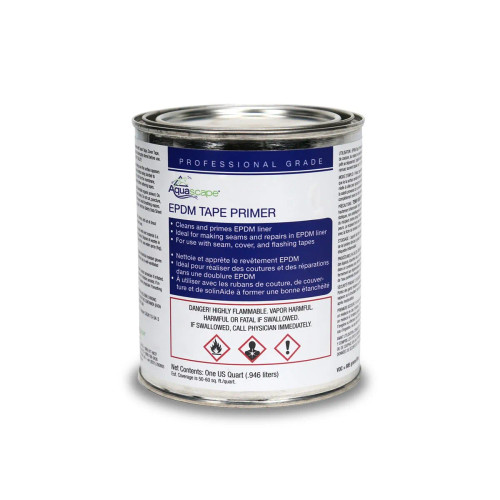 Front view of EPDM Tape Primer – 1 QT / .946 L, showcasing the container of primer used to prepare surfaces for EPDM tape application, ensuring strong adhesion and a waterproof seal. Front view of EPDM Tape Primer – 1 QT / .946 L, showcasing the container of primer used to prepare surfaces for EPDM tape application, ensuring strong adhesion and a waterproof seal.