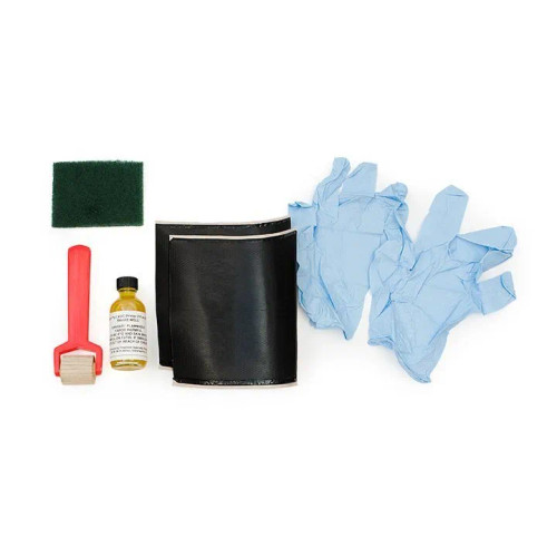 Front view of QuickSeam Pond Liner Repair Kit, showcasing the complete set of repair materials including adhesive, seam tape, and instructions for patching and sealing tears or holes in pond liners. Front view of QuickSeam Pond Liner Repair Kit, showcasing the complete set of repair materials including adhesive, seam tape, and instructions for patching and sealing tears or holes in pond liners.