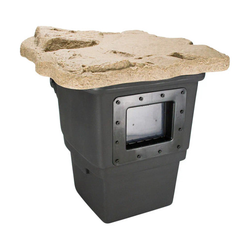 Angled view of Signature Series 400 Pond Skimmer, showcasing the design and structure from a 3D perspective, with the intake area, skimmer body, and debris basket clearly visible, emphasizing its large intake for superior debris filtration. Angled view of Signature Series 400 Pond Skimmer, showcasing the design and structure from a 3D perspective, with the intake area, skimmer body, and debris basket clearly visible, emphasizing its large intake for superior debris filtration.
