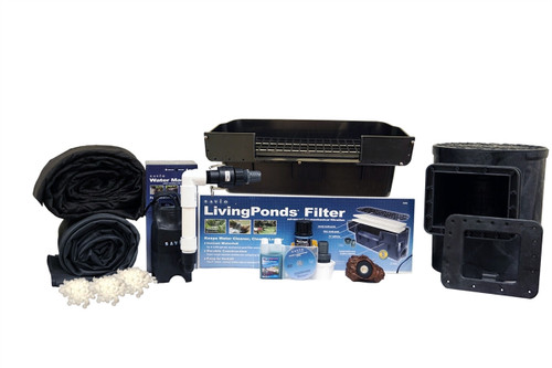 Front view of Pond Package 1,050 Gallon with 28-Watt HO-UVinex, showcasing the complete kit with a 1,050-gallon pond liner, filtration system, and 28-watt high-output UV clarifier for clear water and efficient filtration. Front view of Pond Package 1,050 Gallon with 28-Watt HO-UVinex, showcasing the complete kit with a 1,050-gallon pond liner, filtration system, and 28-watt high-output UV clarifier for clear water and efficient filtration.