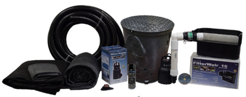 Front view of PondFree Mini, showcasing the compact design and key components of the pondless waterfall kit, including the pump, basin, and liner, perfect for creating a small, low-maintenance water feature. Front view of PondFree Mini, showcasing the compact design and key components of the pondless waterfall kit, including the pump, basin, and liner, perfect for creating a small, low-maintenance water feature.