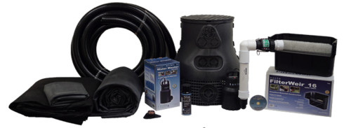 Front view of Pond Free Package 13', showcasing the complete kit with a 13-foot stream, waterfall basin, pump, and filtration components designed to create a larger pondless waterfall for a beautiful and low-maintenance water feature. Front view of Pond Free Package 13', showcasing the complete kit with a 13-foot stream, waterfall basin, pump, and filtration components designed to create a larger pondless waterfall for a beautiful and low-maintenance water feature.