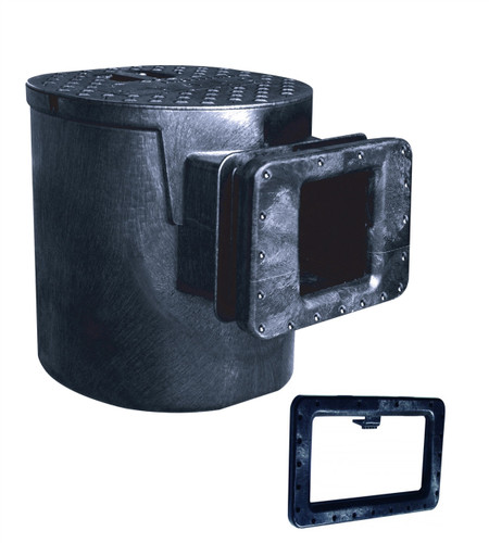 Front view of Compact Skimmerfilter with 8.5” Weir Assembly, showcasing the complete assembled skimmer unit with the weir, designed to efficiently filter pond water while removing surface debris and promoting water flow. Front view of Compact Skimmerfilter with 8.5” Weir Assembly, showcasing the complete assembled skimmer unit with the weir, designed to efficiently filter pond water while removing surface debris and promoting water flow.