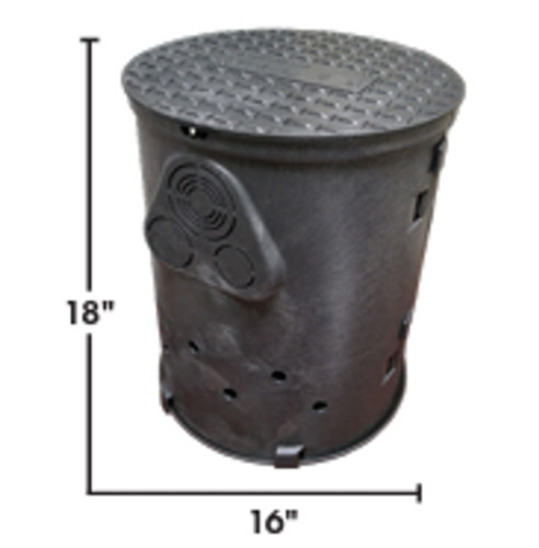 Front view of the Compact Waterfall Well, showing its rectangular housing with intake slots on the sides and a top flange for secure installation beneath small waterfall spillways. Front view of the Compact Waterfall Well, showing its rectangular housing with intake slots on the sides and a top flange for secure installation beneath small waterfall spillways.