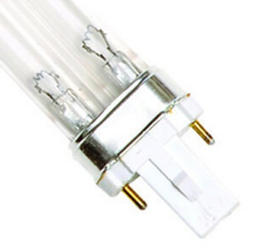 Angled view of the 18-Watt UV Replacement Bulb for BP-3000, displaying the full length of the UV tube with smooth transitions into the base connector. Angled view of the 18-Watt UV Replacement Bulb for BP-3000, displaying the full length of the UV tube with smooth transitions into the base connector.