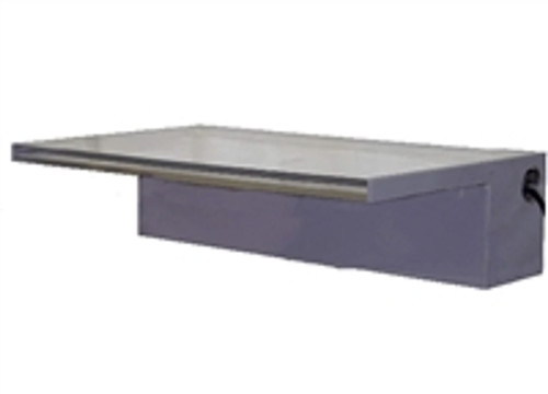 Angled perspective of the 24-inch acrylic spillway showcasing the seamless acrylic finish and continuous spillover lip. Angled perspective of the 24-inch acrylic spillway showcasing the seamless acrylic finish and continuous spillover lip.