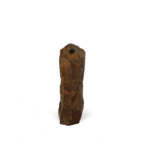 Front view of the 18-inch natural basalt column on a white background, showing its straight cylindrical form and rough-hewn volcanic stone texture with a recessed circular water outlet at the top. Front view of the 18-inch natural basalt column on a white background, showing its straight cylindrical form and rough-hewn volcanic stone texture with a recessed circular water outlet at the top.