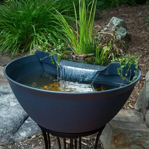 AquaGarden Mini Pond Kit – Steel Gray with waterfall, plants, LED light, and textured basin AquaGarden Mini Pond Kit – Steel Gray with waterfall, plants, LED light, and textured basin