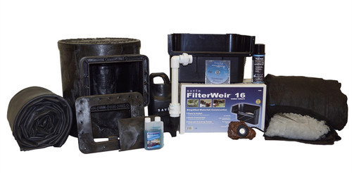 Front view of Pond Package 550 Gallon with 28-Watt HO-UVinex, showcasing the complete pond kit including the 550-gallon pond liner, filtration system, and 28-watt high-output UV clarifier. Front view of Pond Package 550 Gallon with 28-Watt HO-UVinex, showcasing the complete pond kit including the 550-gallon pond liner, filtration system, and 28-watt high-output UV clarifier.