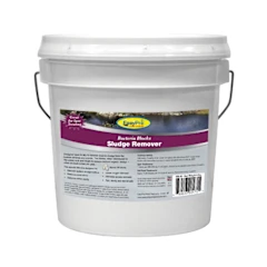 EasyPro Sludge Remover bucket with label and sealed lid for pond maintenance use.