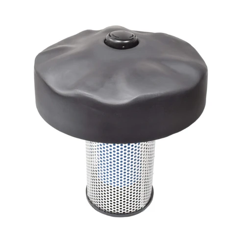 Fountain intake screen with dome cap and perforated cylinder for debris filtration.