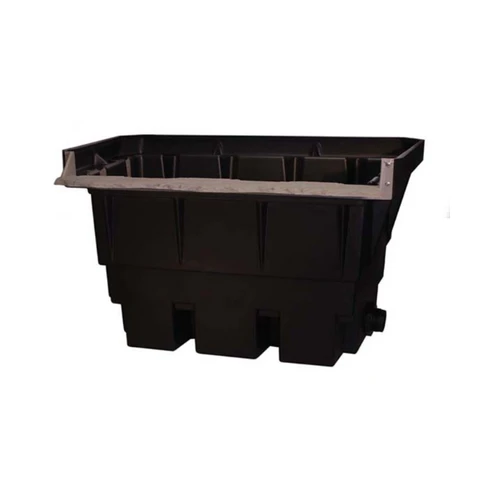 Pond skimmer box housing with rectangular opening and durable molded plastic construction for filtration system.