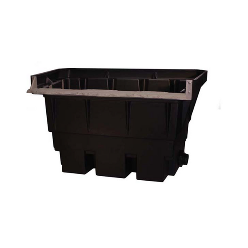 Pond skimmer box housing with rectangular opening and durable molded plastic construction for filtration system.