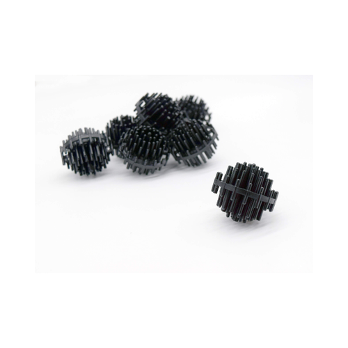 Black bio ball filter media spheres with spiked design for pond biological filtration.