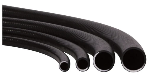 Flexible corrugated pond tubing in multiple diameters for water flow and filtration connections.