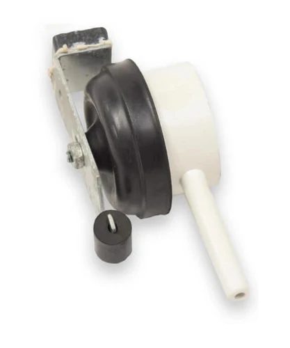 Replacement diaphragm kit with rubber membrane, housing, and air outlet tube for pond air pump repair.