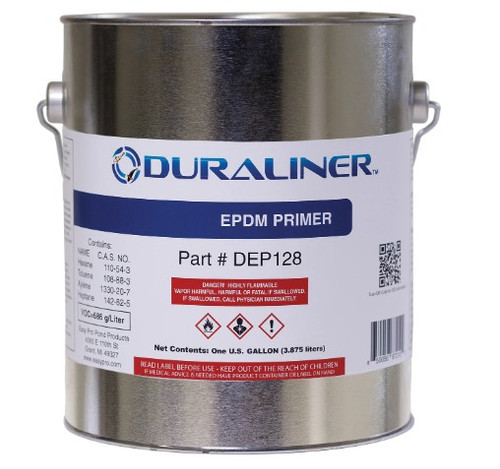 DuraLiner Low VOC EPDM Primer quart can for preparing pond liner surfaces before adhesive application.