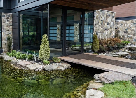 Formal pond beside a modern home