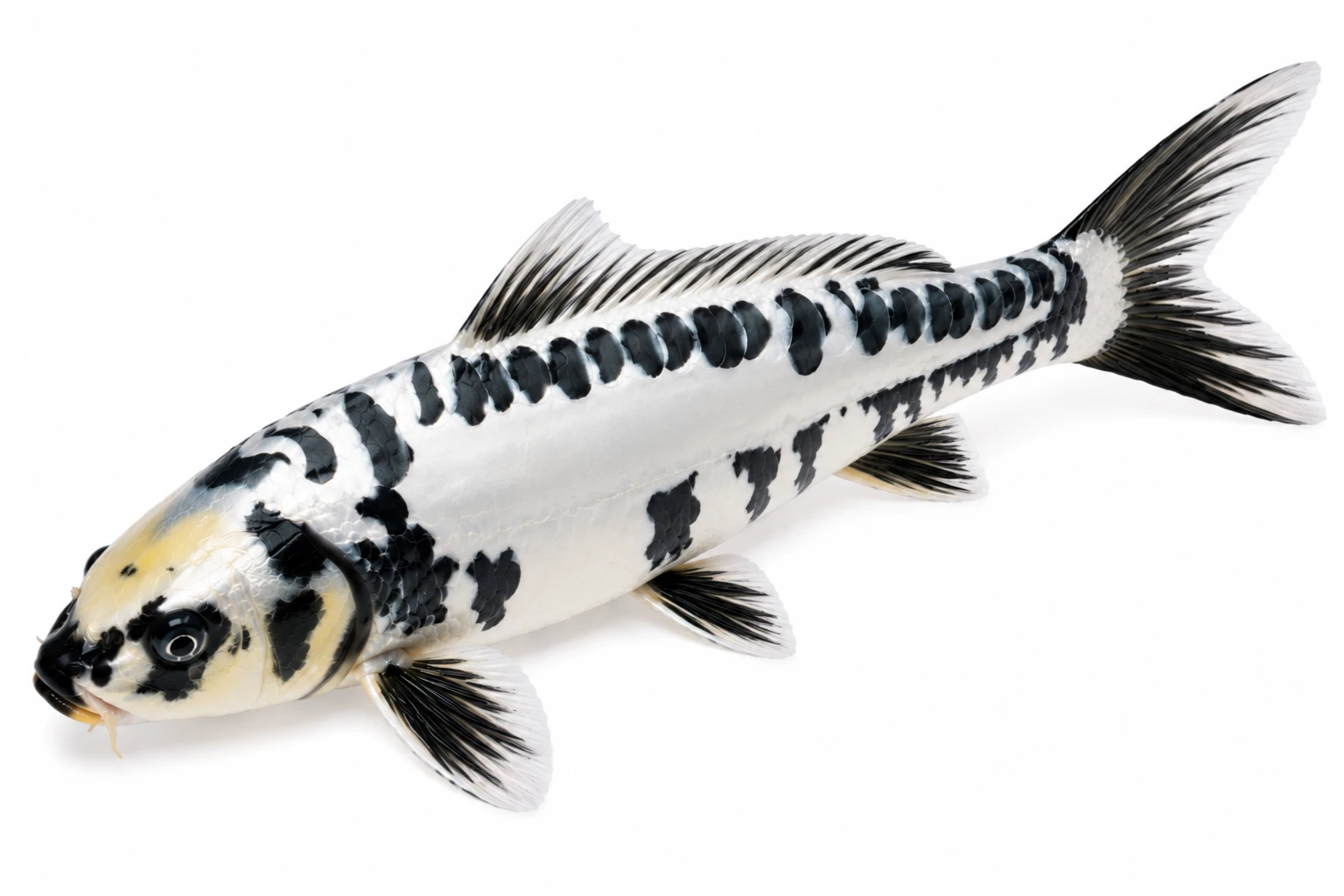 Shop Doitsu Kikokuryu koi fish online from Fitz’s Fish Ponds. Discover scaleless metallic dragon koi with shifting black-and-white patterns.