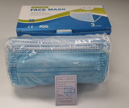 3-Ply Pleated Face Mask w/ Ear Loop (Box of 50)