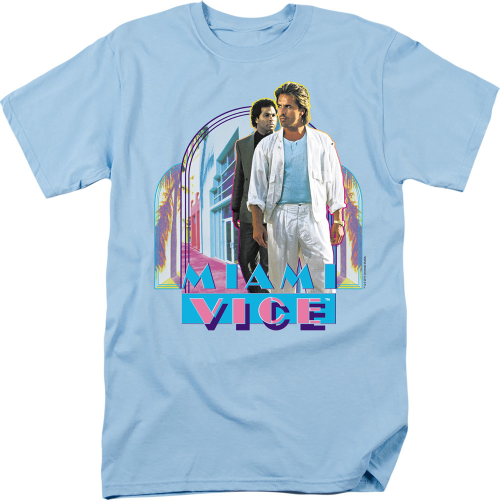 Miami Vice Miami Heat Adult 18/1 T-Shirt Light Blue