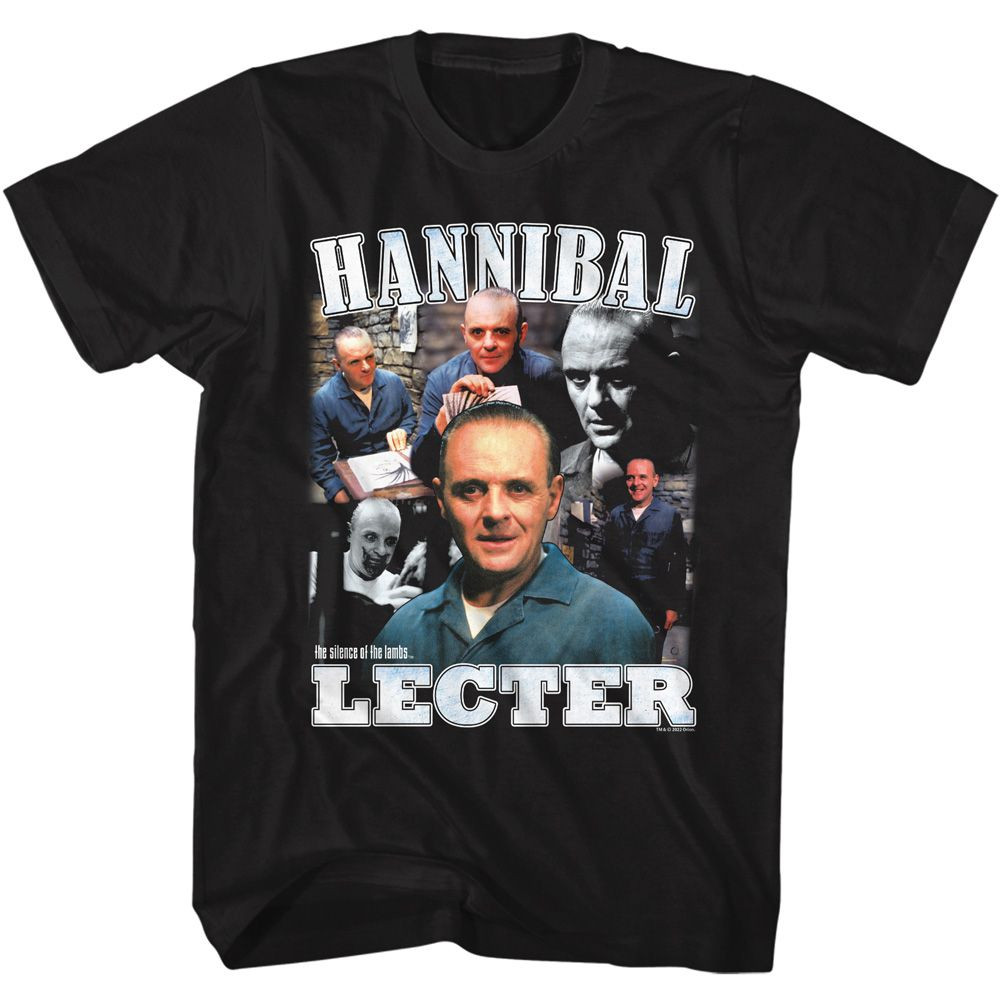 Silence of the Lambs Hannibal Lecter Collage Black Adult T-Shirt