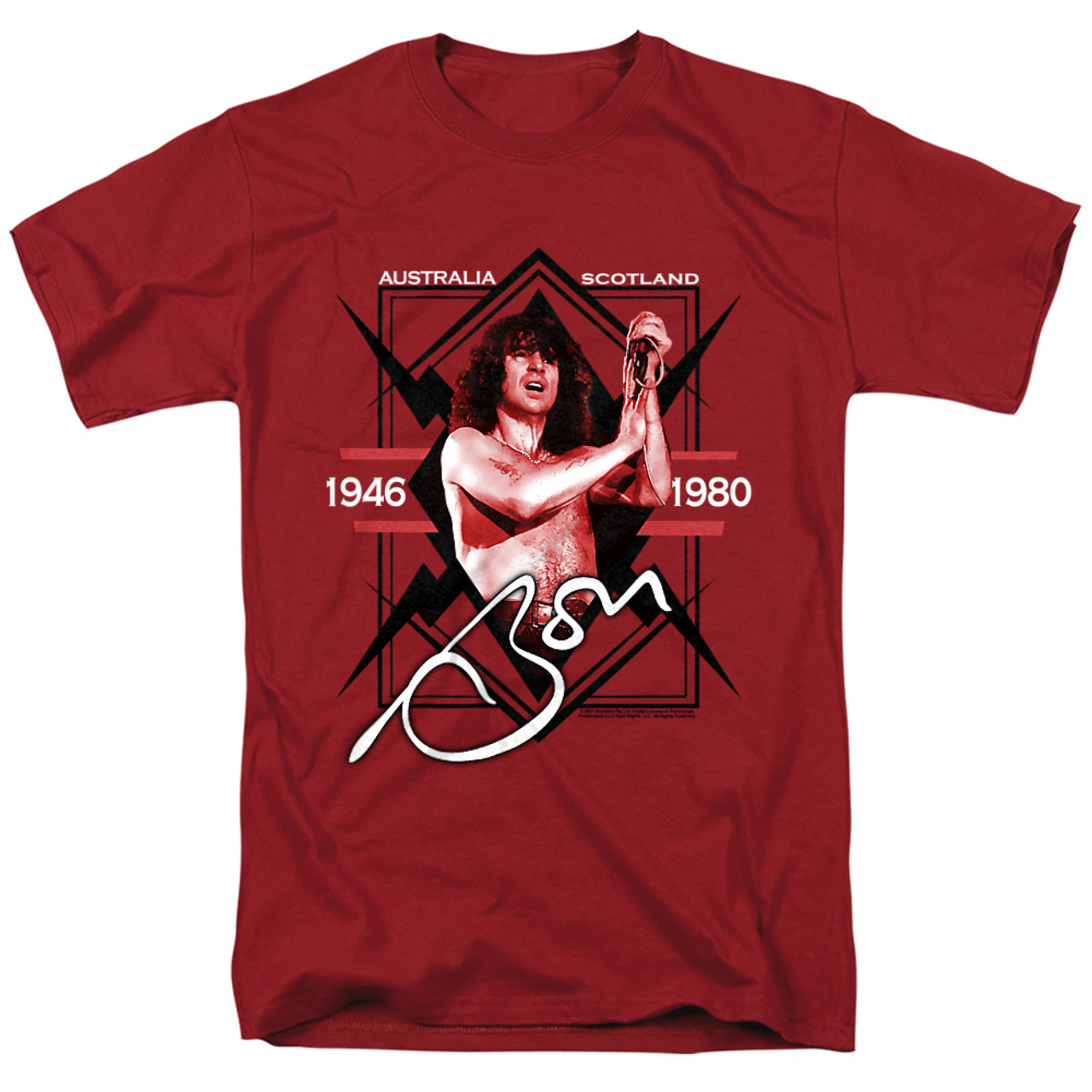 Bon Scott AC/DC Label Adult 18/1 T-Shirt Cardinal