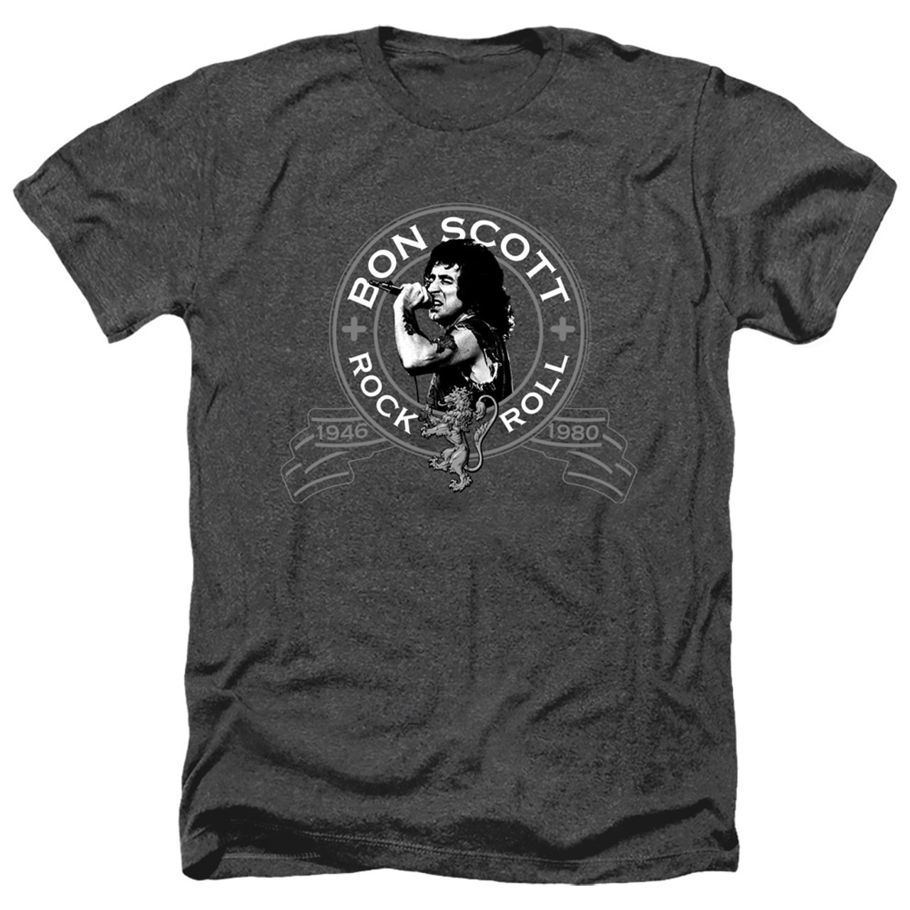 Bon Scott AC/DC Seal Adult Heather T-Shirt Black